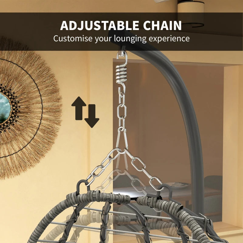 Light Grey Rattan Hanging Egg Chair with Cushion, Adjustable Height, Steel Frame for Indoor Outdoor