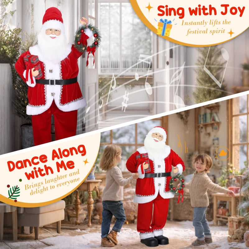 Singing and Dancing Santa Claus with Gift and Wreath - Festive Holiday Decor for Christmas Cheer