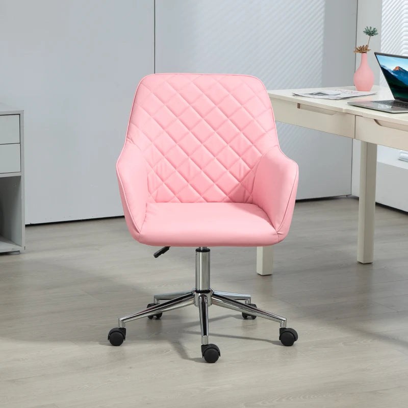 Vinsetto Pink Office Desk Chair - Leather-Feel Fabric, Adjustable Height, Swivel with Rolling Wheels for Home & Office
