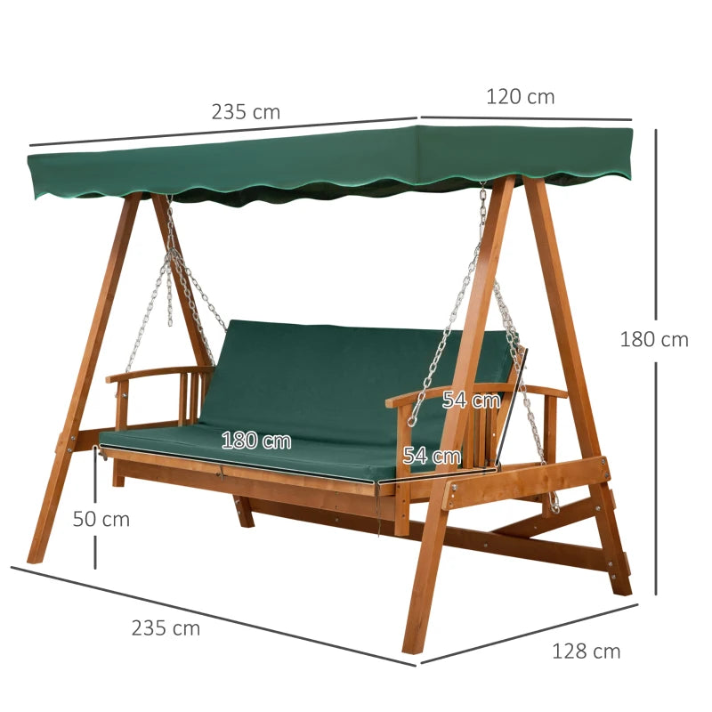 Dark Green 3-Seater Wooden Garden Swing Chair Hammock Bench