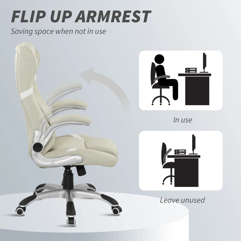 Vinsetto Beige Linen-Look Office Chair - Adjustable Height & Tension for Comfort | Stylish Ergonomic Design