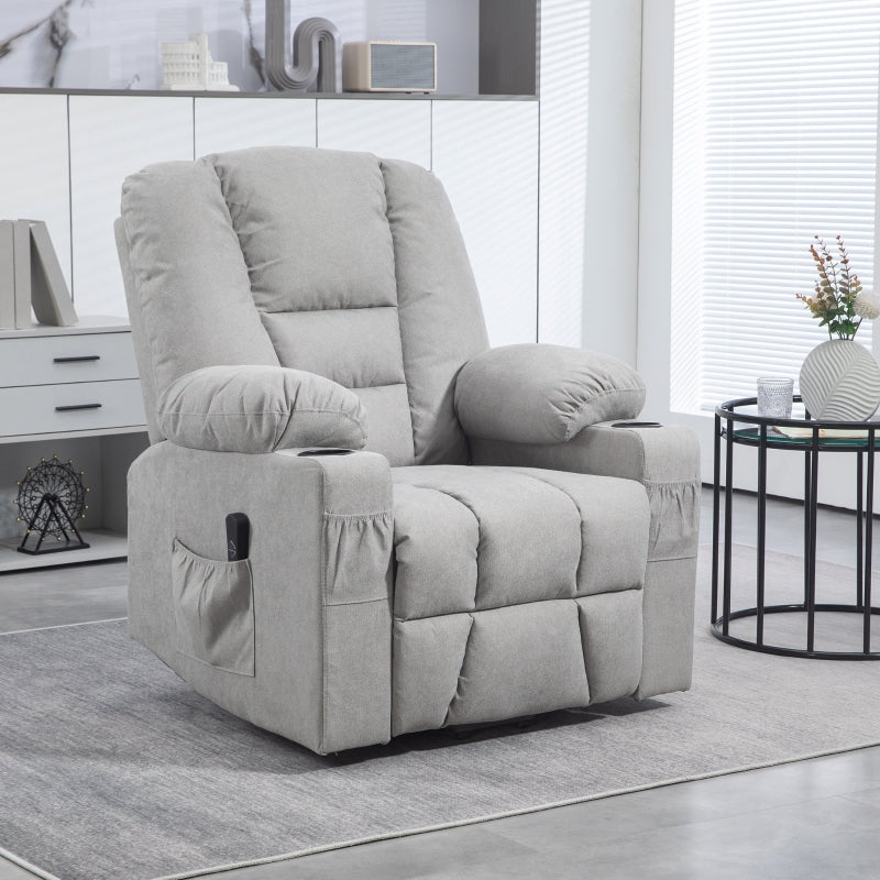 Oversized Riser Recliner Chair for Elderly - Fabric Lift Chair with Remote, Side Pockets, Cup Holder, Light Grey