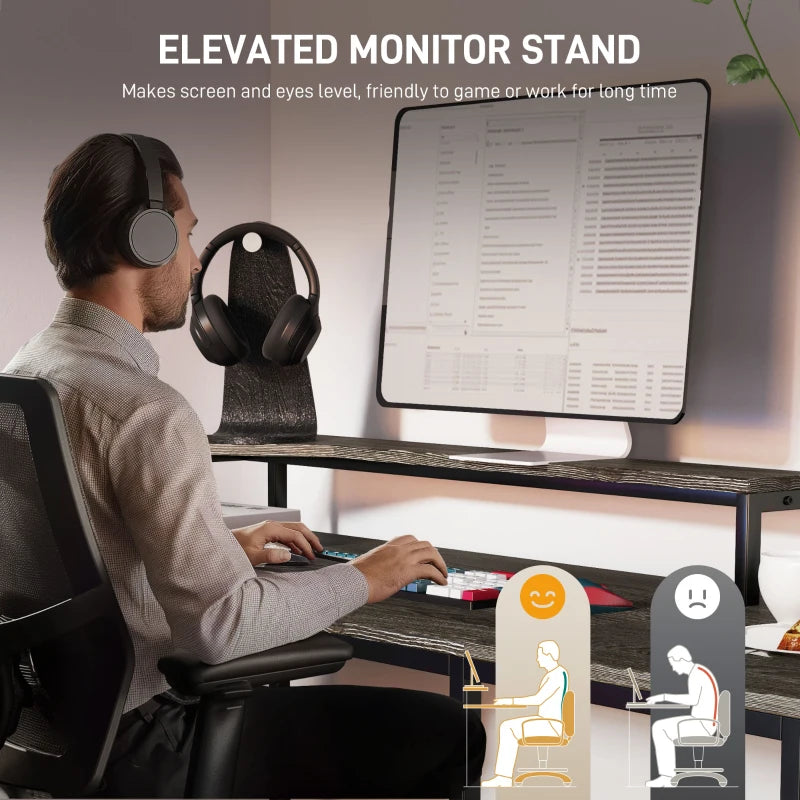 Industrial 'L' Shaped Multi-Work Desk in Charcoal Grey - Modern Office Furniture for Home & Workspace