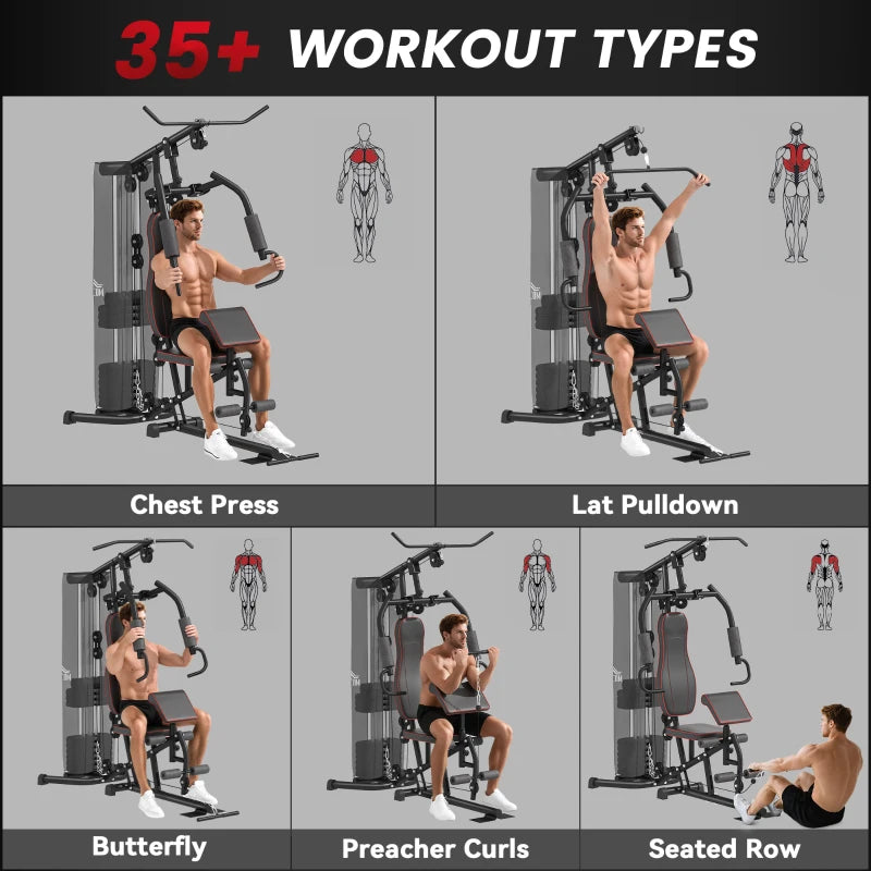 Multifunctional Home Gym Equipment Workout Station with Chest Press Butterfly Press and Leg Developer 45kg Weight Stack Full Body Fitness Machine