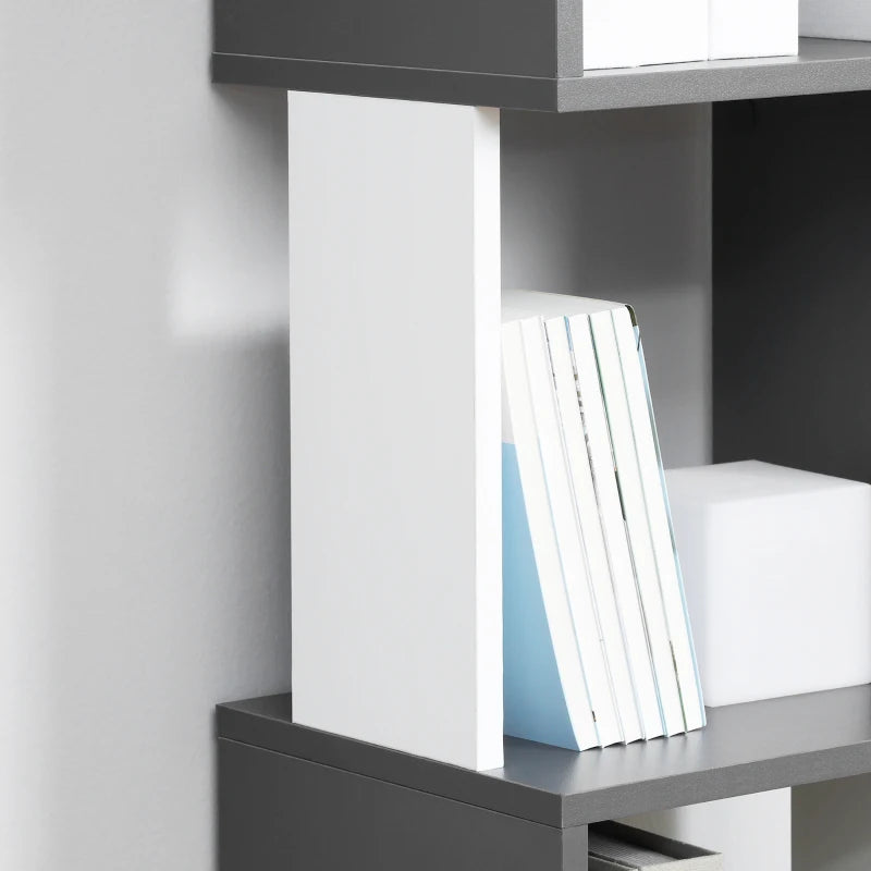 Modern 5-Tier Bookshelf - Freestanding Bookcase Storage for Living Room, Home Office & Study - White & Dark Grey