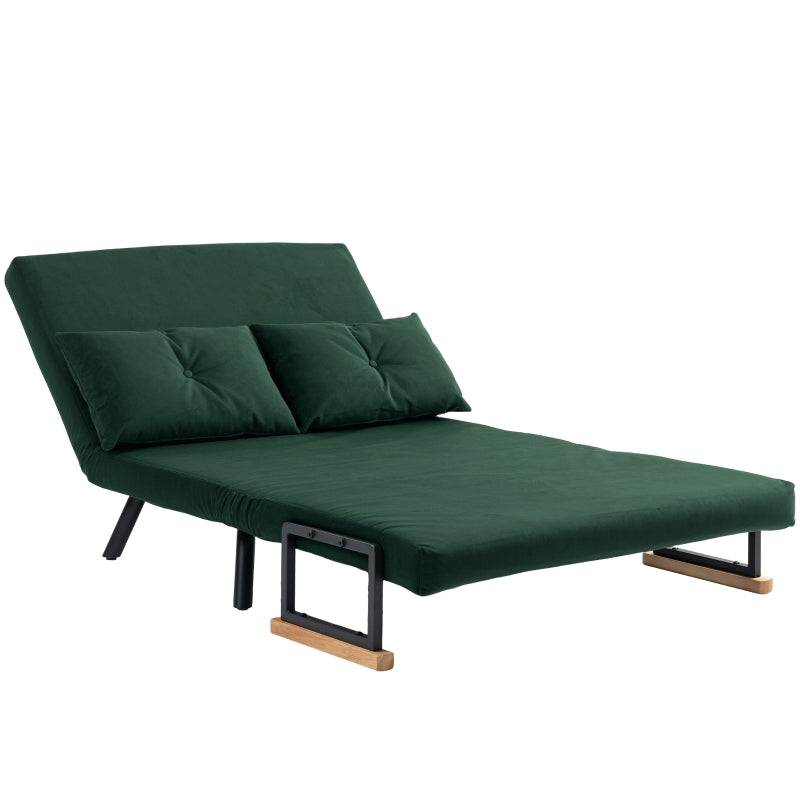 Velvet-Feel Double Sofa Bed with Pillows in Green - Versatile 4-in-1 Design for Comfort and Style