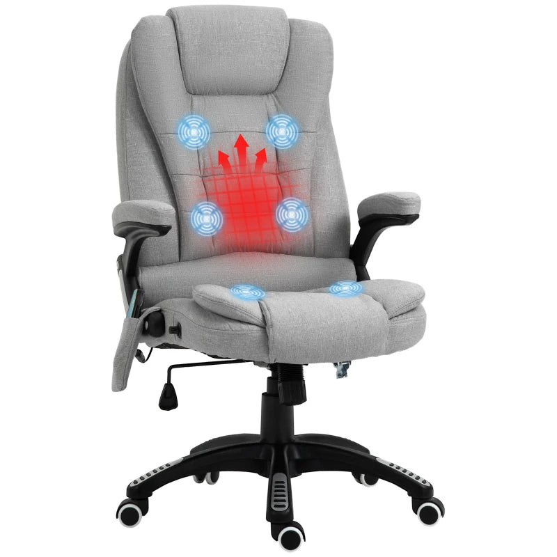 Vinsetto Ergonomic Office Chair with 6-Point Massage & Heated Back Support, Adjustable Arms, Light Grey Fabric