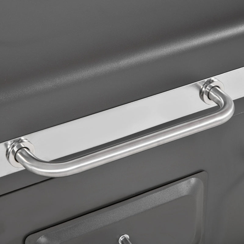 Charcoal BBQ Grill with Adjustable Grate, Smoker, Shelf, Wheels - Black