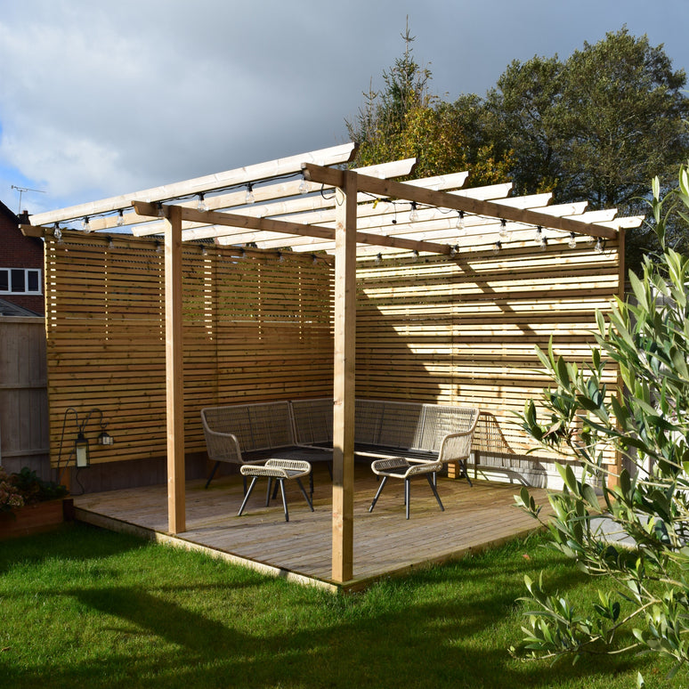 Treated PSE Slatted Panel Pressure Treated Redwood Modern Garden Fence