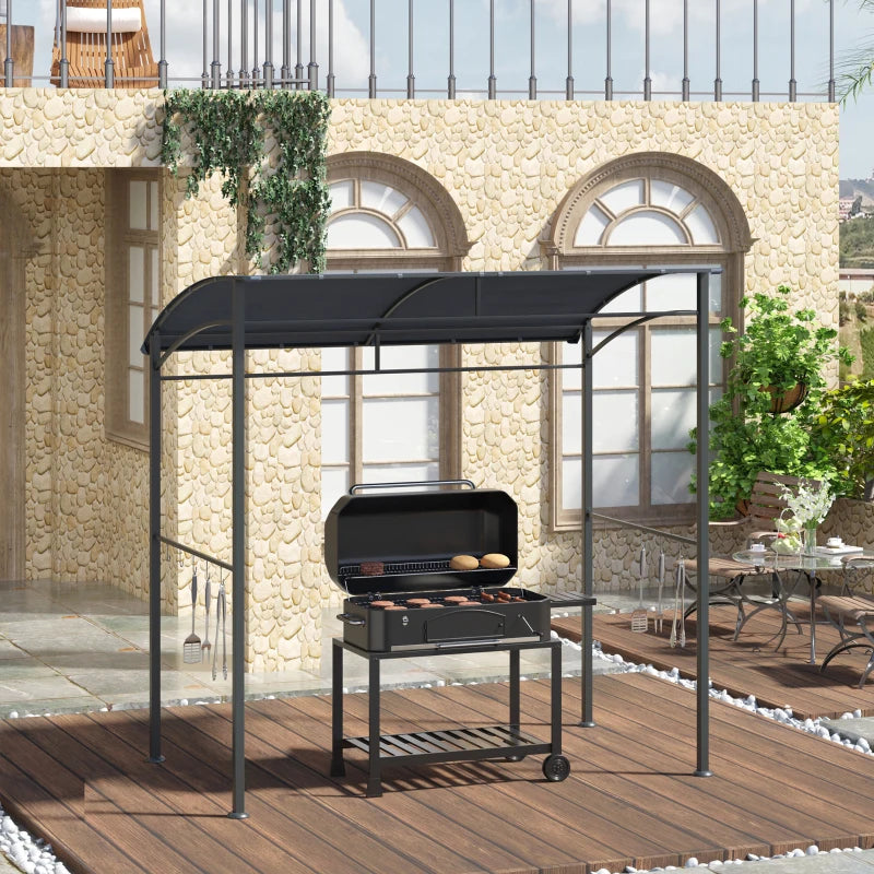 Dark Grey BBQ Grill Gazebo Tent with Metal Frame and Curved Canopy