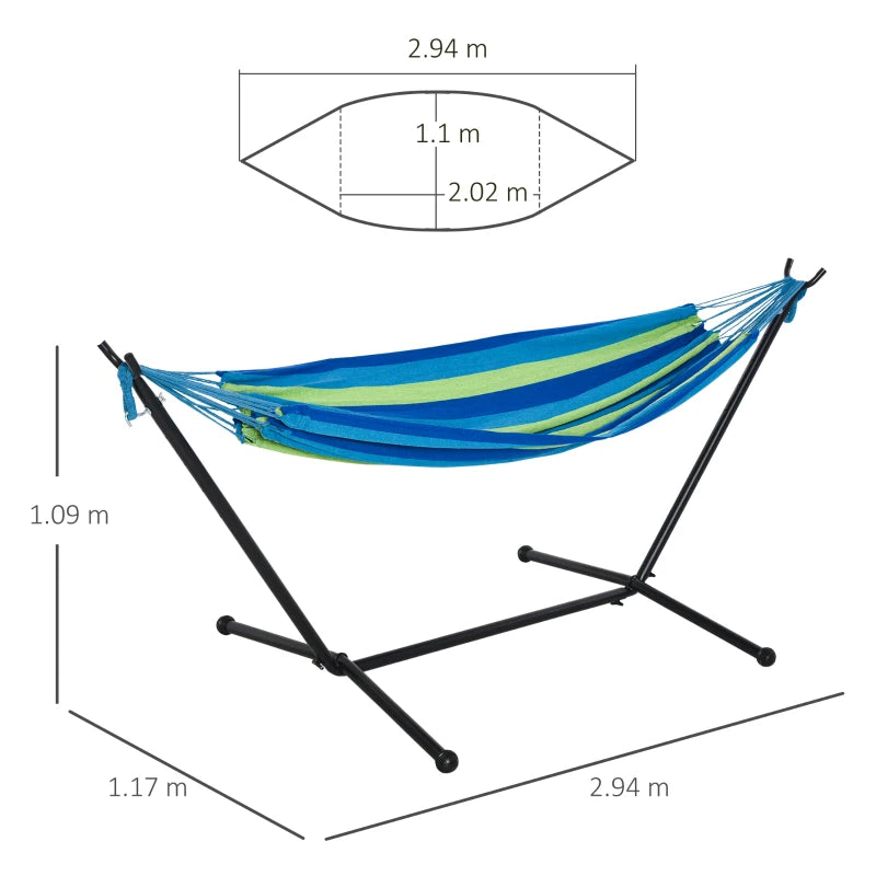 Portable Green Striped Camping Hammock with Stand - Adjustable Height, 120kg Capacity