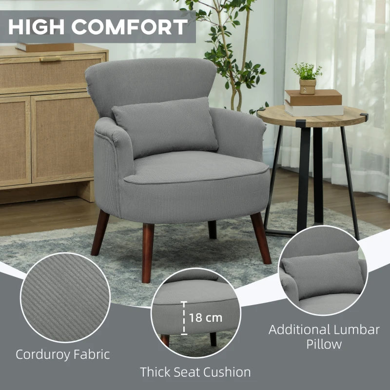 Light Grey Corduroy Retro Accent Chair for Stylish Living Room Decor