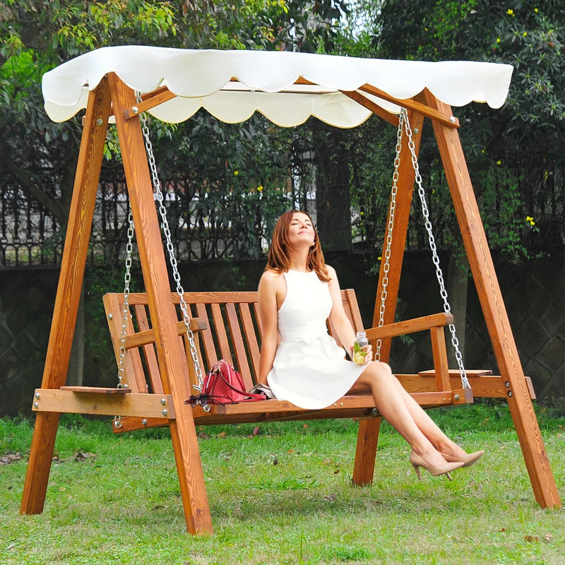 Cream White 2-Seater Wooden Garden Swing Hammock