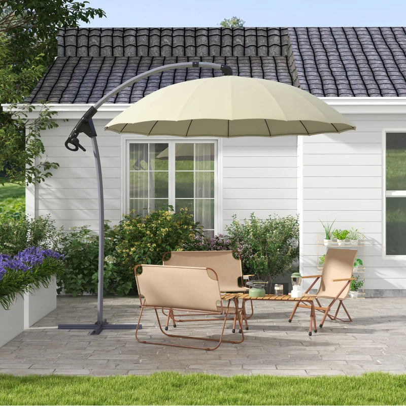 Beige 2.7m Cantilever Parasol with Cross Base