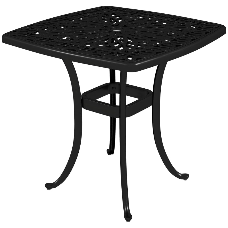 54 x 54cm Black Cast Aluminium Outdoor Garden Table with 38mm Umbrella Hole and Anti-slip Foot Pads for Patio and Balcony