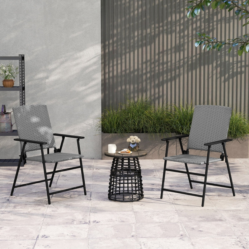 Set of Two Grey Folding Rattan Seat Chairs - Outdoor Patio Furniture