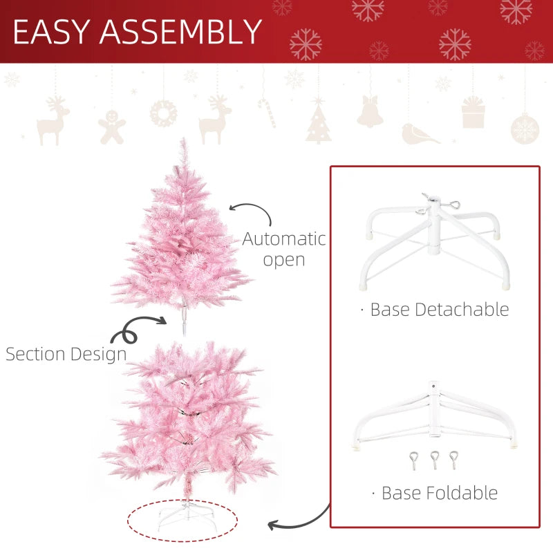 5FT Pink Artificial Christmas Tree with Automatic Open - Perfect Holiday Decoration for Home Parties and Festive Celebrations