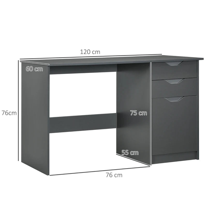 High Gloss Computer Desk with Drawers - Stylish 120x60cm Home Office Workstation & Storage Cabinet in Grey