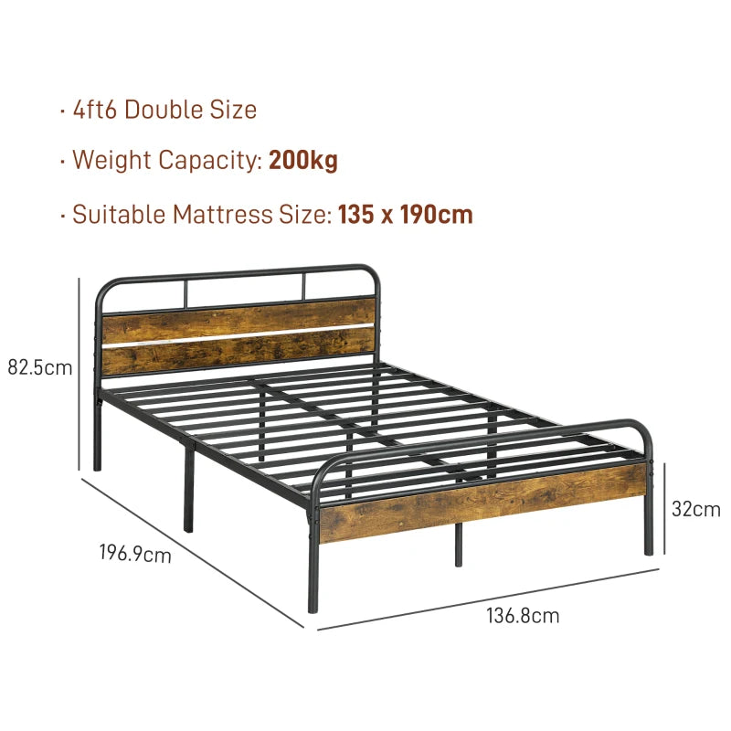 Industrial-Style Double Bed Frame in Black and Brown for Modern Bedrooms