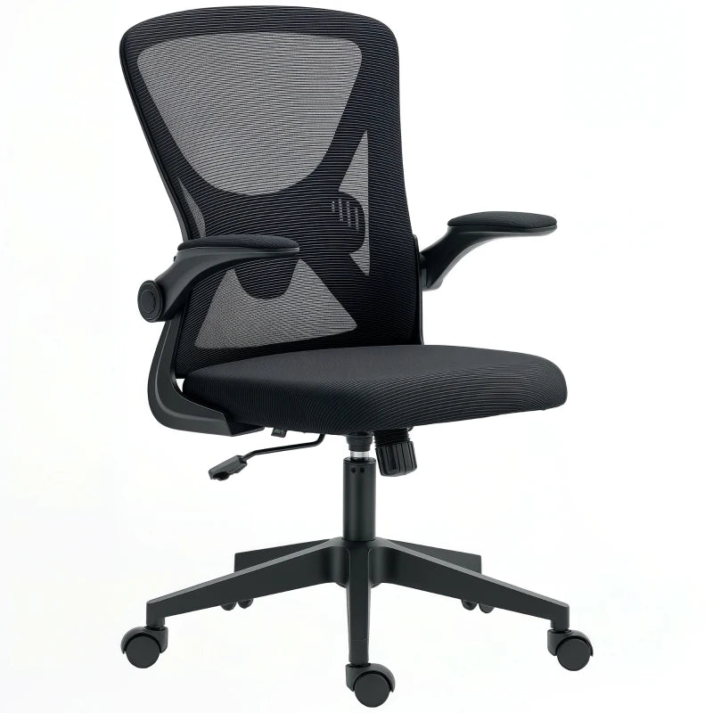 Vinsetto Ergonomic Mesh Back Office Chair with Flip-Up Arms - Adjustable Height, Comfortable Black Desk Chair for Home & Office