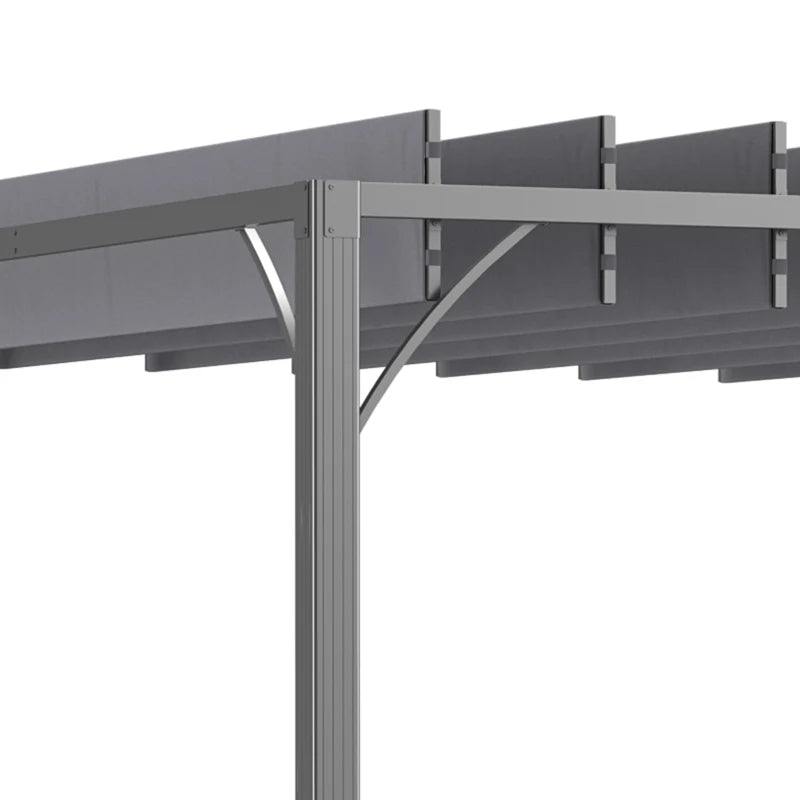 4m x 3m Grey Outdoor Pergola with Retractable Roof - Aluminium Louvered Patio Gazebo Canopy for Lawn and Garden