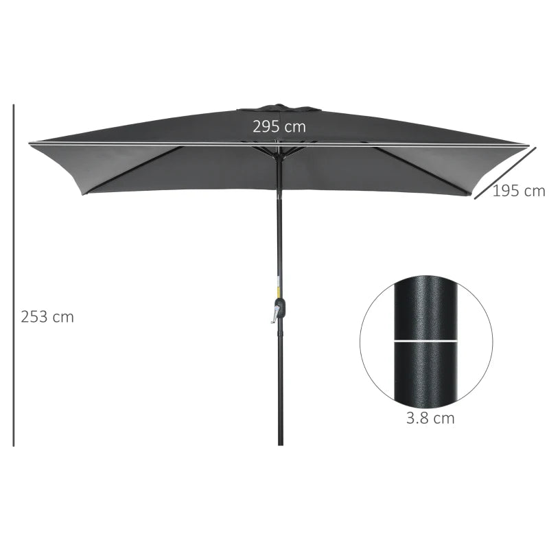 Black Rectangular Garden Parasol Umbrella with Tilt and Crank