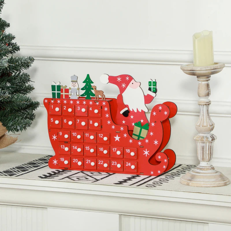 24-Drawer Reusable Santa Sleigh Advent Calendar - Festive Christmas Countdown for Kids & Family Holiday Decor