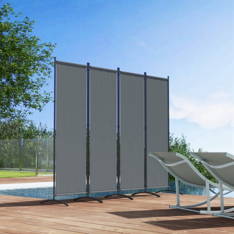 4 Panel Folding Garden Divider - 1.7m Dark Grey Privacy Screen with Wide Feet, Portable Freestanding Privacy Panel for Deck