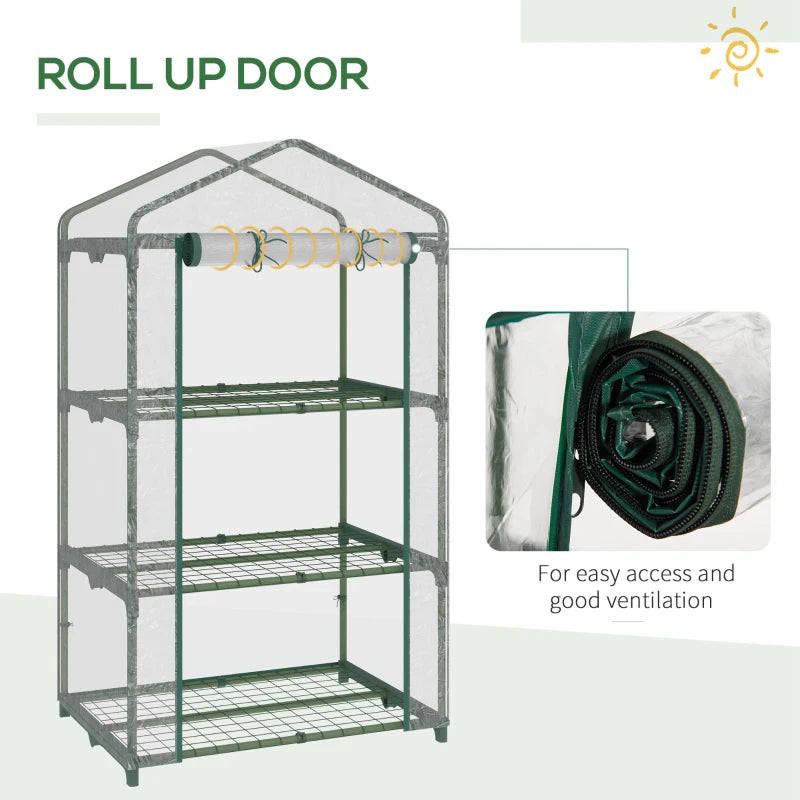 Clear 3 Tier Portable Greenhouse with Roll Up Door, 69x49x125 cm