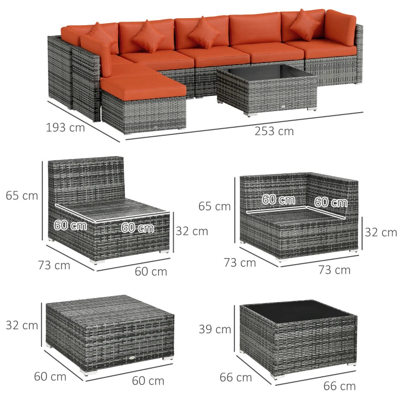 8-Piece Orange and Grey Rattan Sofa Set - Outdoor Patio Furniture