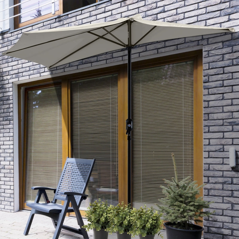 Cream White 3m Half Round Patio Umbrella with Metal Frame and Crank Handle