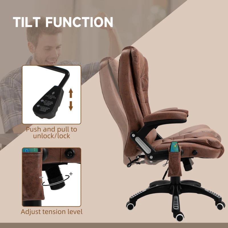 Vinsetto Heated Massage Recliner Chair - 6 Massage Points, 360° Swivel, Microfiber Office Chair, Brown Comfort