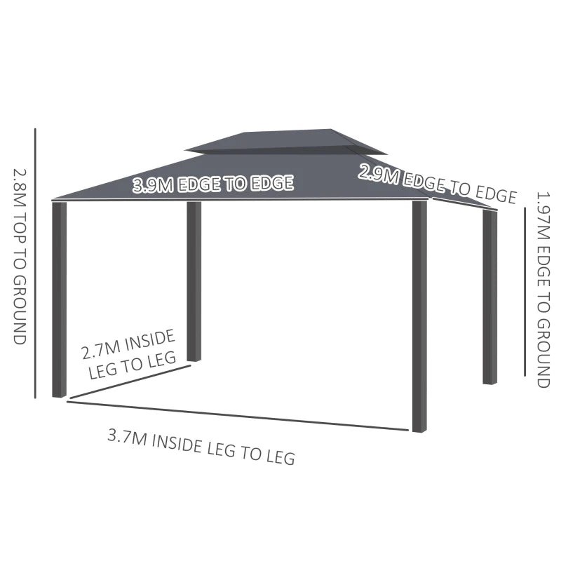 3 x 4m Black Aluminium Garden Gazebo Canopy Shelter Pavilion Tent with Nets and Curtains for Outdoor Parties