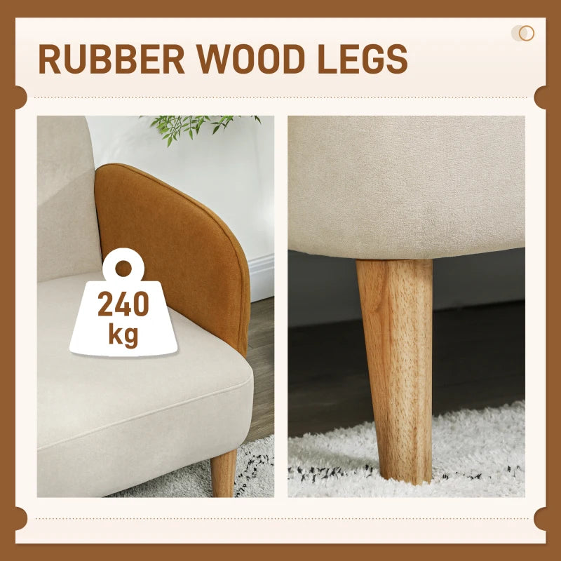 Mid Century Velvet-Feel Two-Seater Sofa in Cream and Orange for Stylish Living Rooms