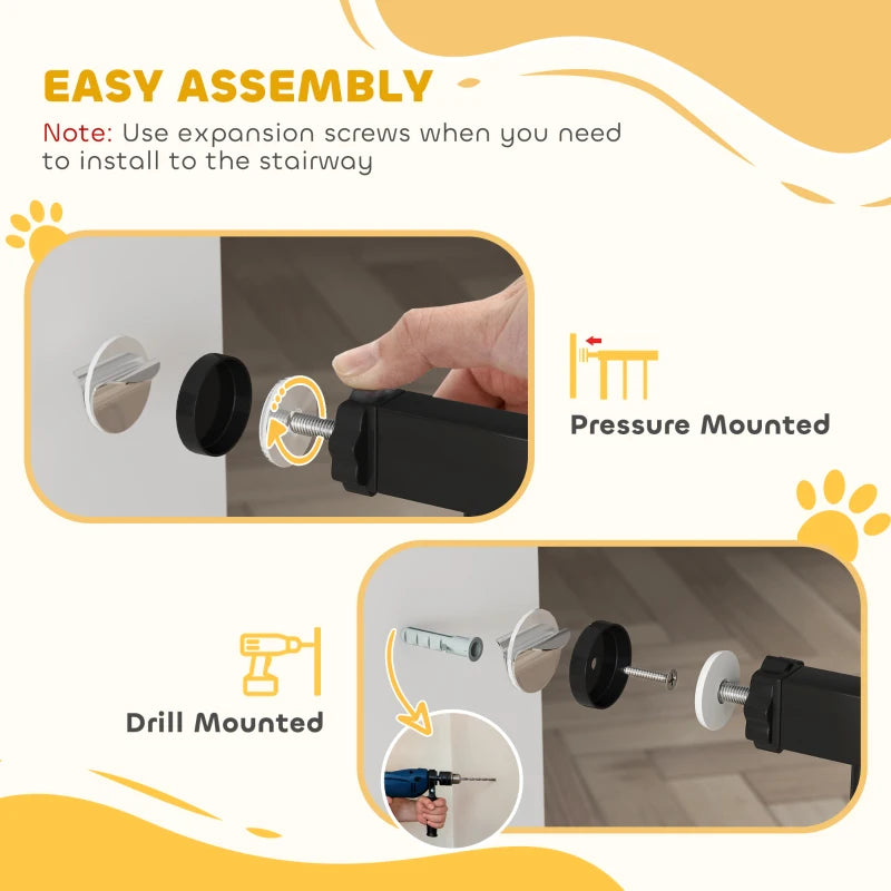 Adjustable Dog Gate - Pet Safety Barrier for Stairs, Pressure Fit 76-107 cm, Black - Secure Your Home