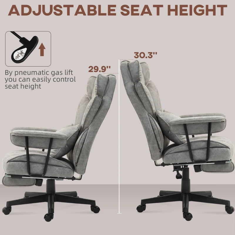 Ergonomic Office Chair with 6-Point Massage & Heat, Reclining Function, Lumbar Support, Foot Rest, Height-Adjustable, Grey