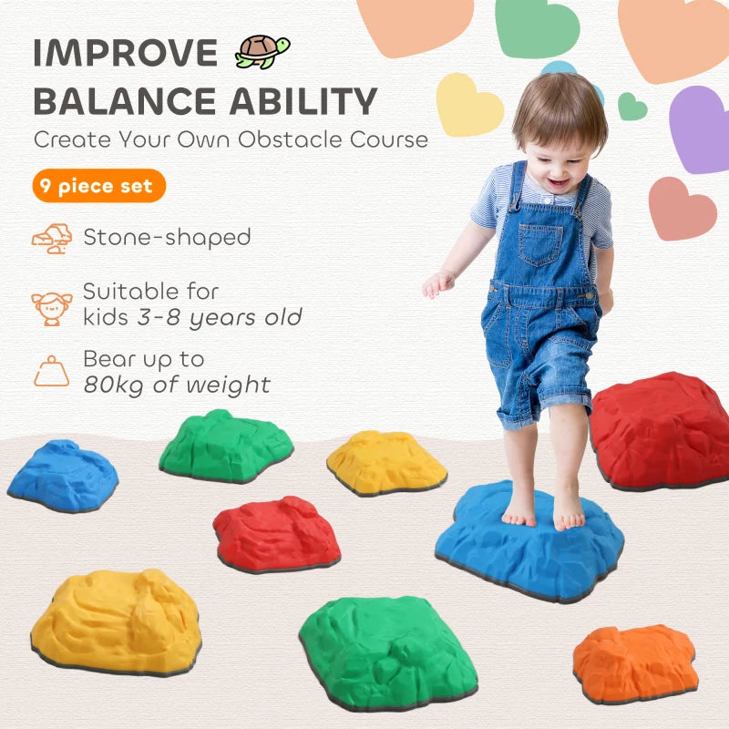 Colorful Balance Stepping Stones for Kids Non-Slip Indoor Outdoor Obstacle Course Ages 3-8