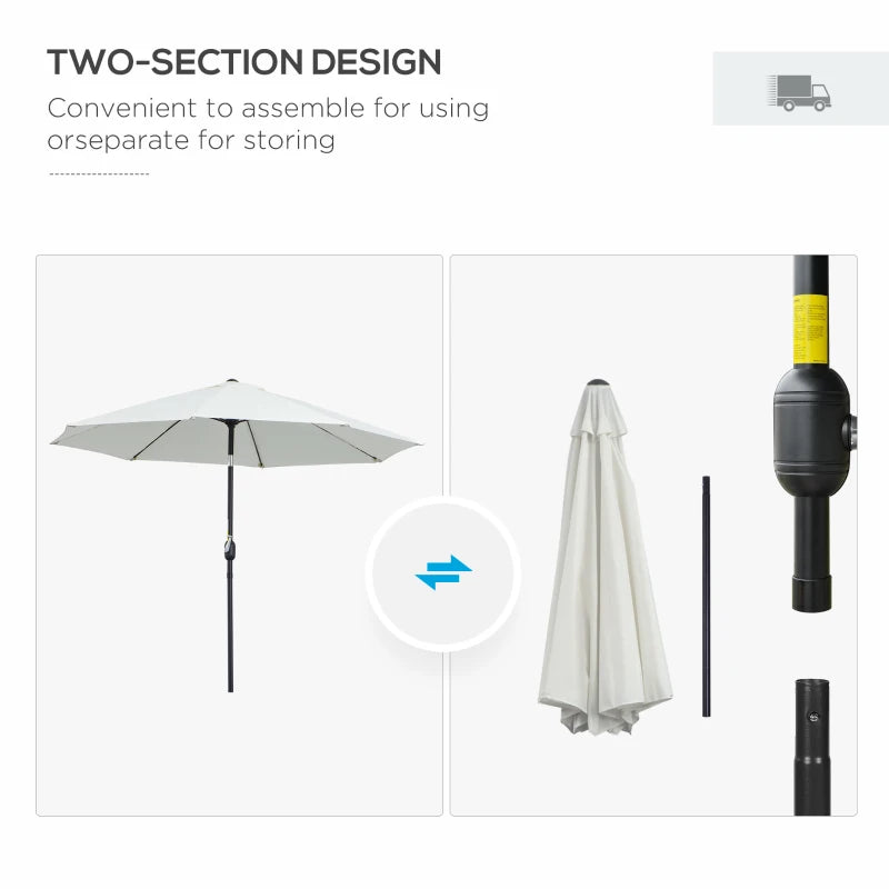 Cream White Tilting Garden Parasol Umbrella with Glass Fibre Ribs