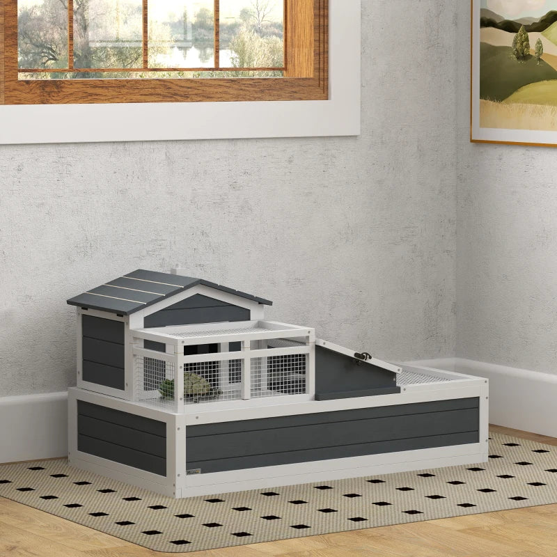 Tortoise House 3-Room 2-Story Habitat with Ladder Balcony and Openable Roof 59H x 112L x 65Wcm Grey
