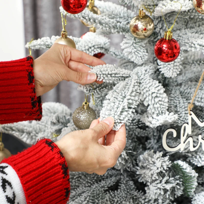 6ft Flocked Artificial Christmas Tree - 1182 Branches, Hinged Design, Easy Assembly, Foldable Metal Stand for Home & Office Decor