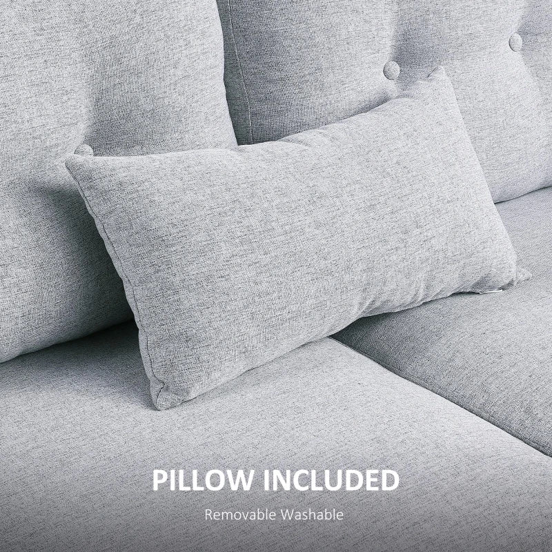 Modern 2 Seater Fabric Sofa with Spring Cushions and Wooden Legs, Tufted Love Seat for Living Room, Light Grey