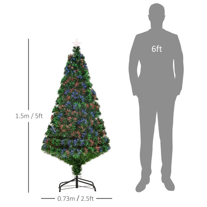 5FT Pre-Lit Fibre Optic Christmas Tree with Multi-Colour Lights & Tree Topper - Perfect Holiday Décor for Xmas