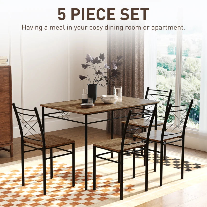 Stylish Five-Piece Minimalist Dining Set - Oak-Effect Table with Black Chairs for Modern Home Decor