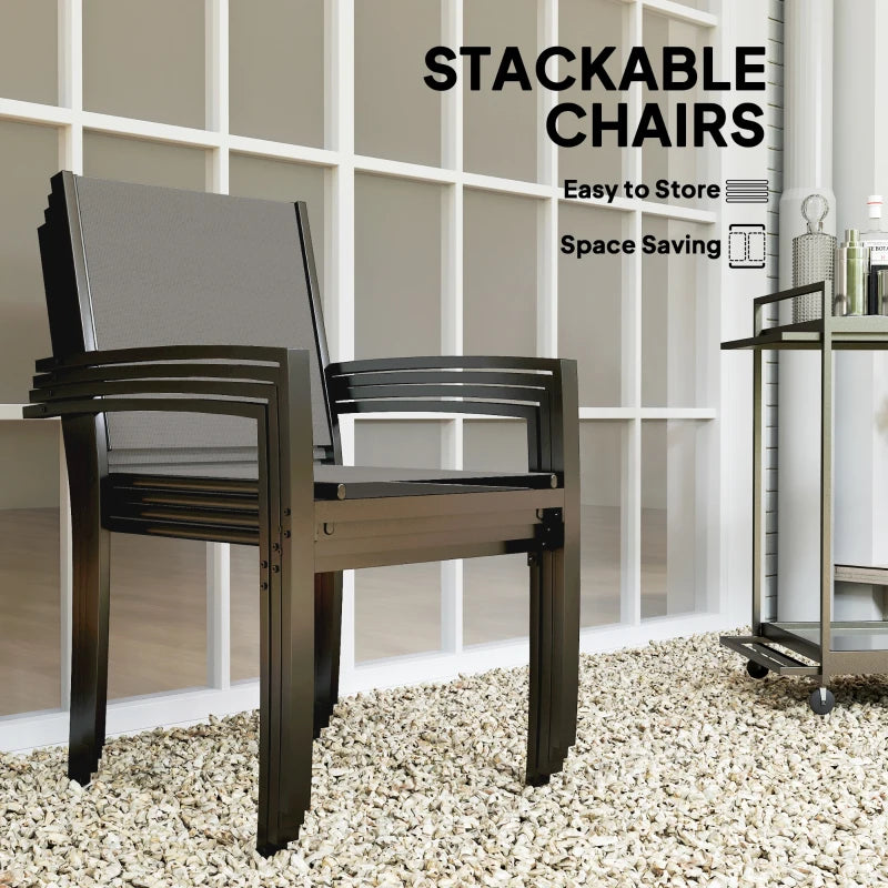 5 Piece Dark Grey Garden Furniture Set - Round Table & 4 Stackable Chairs for Patio