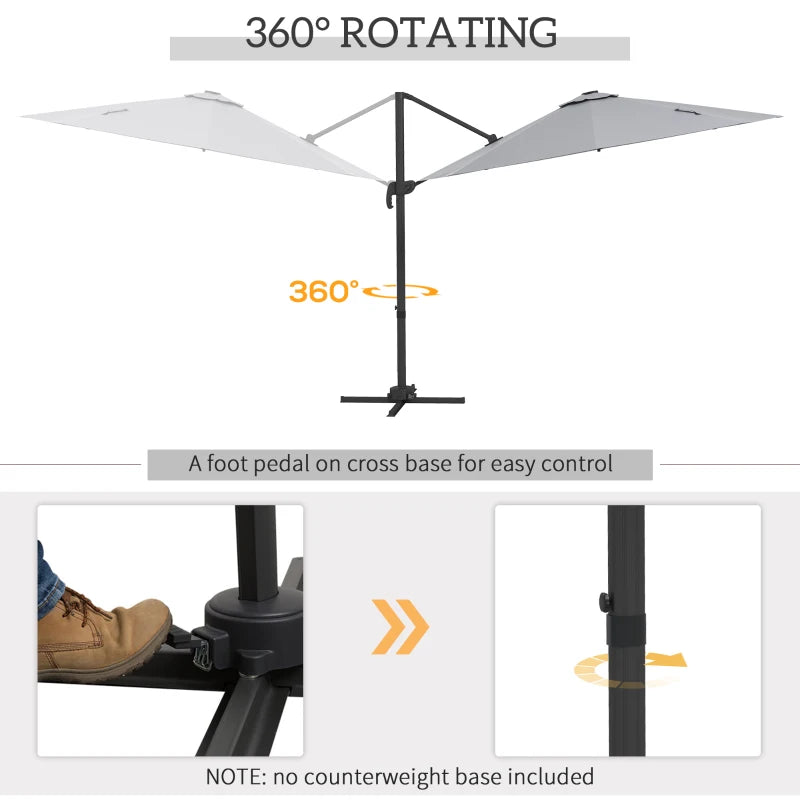 Adjustable Light Grey Cantilever Parasol with Solar LED Lights
