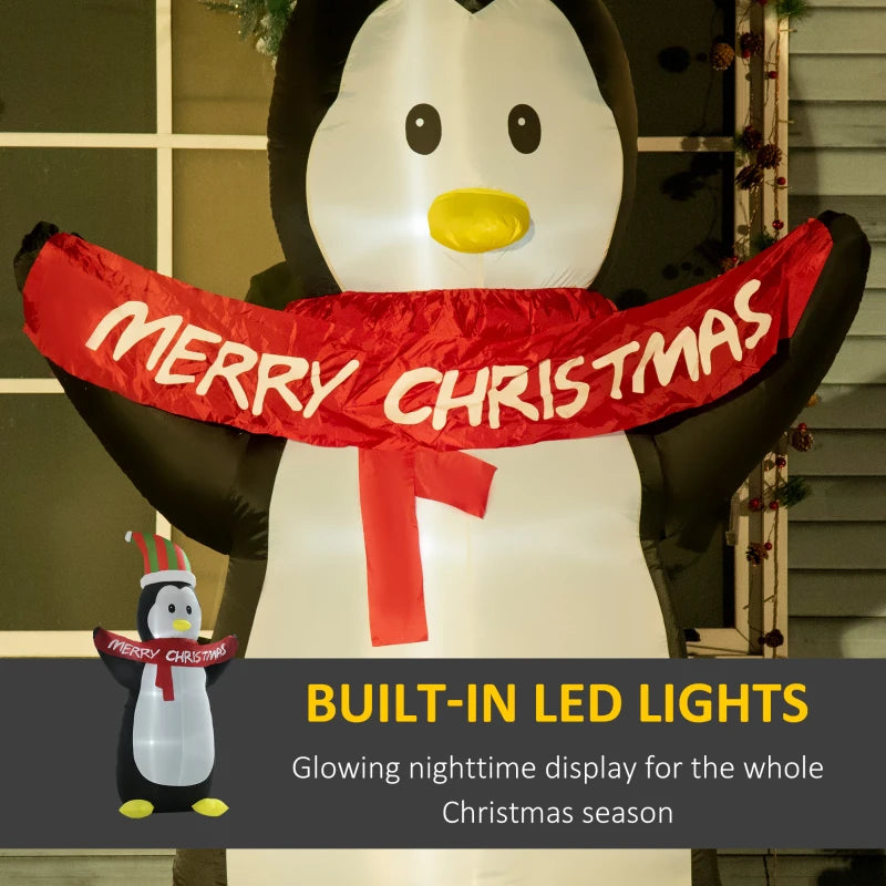 8ft Inflatable Penguin with LED Lights & Christmas Banner - Weather-Resistant Indoor Outdoor Holiday Decoration, Cute & Fun