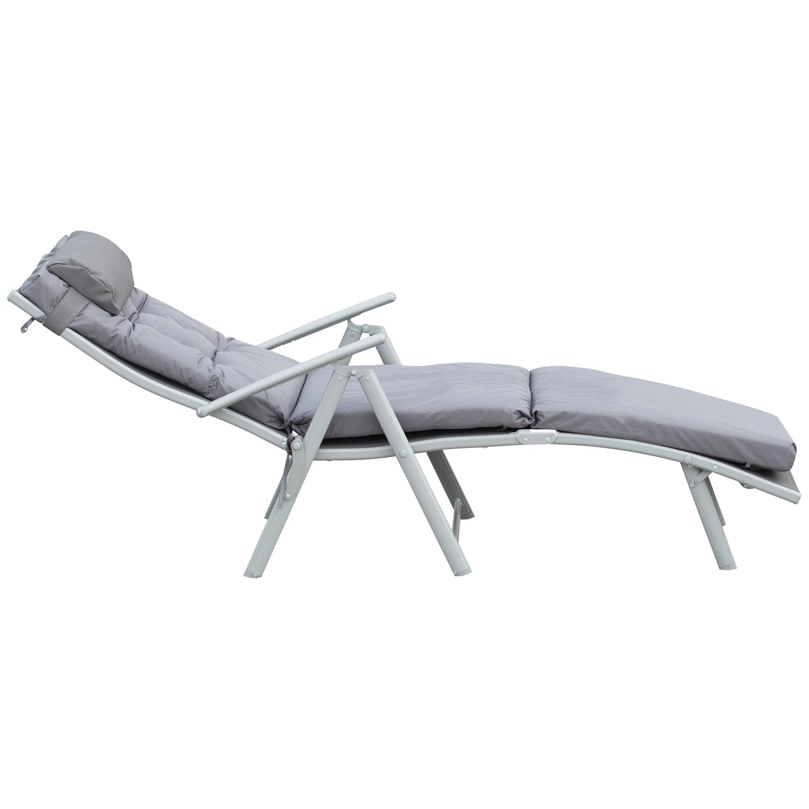 Grey Padded Sun Lounger With Pillow - Foldable