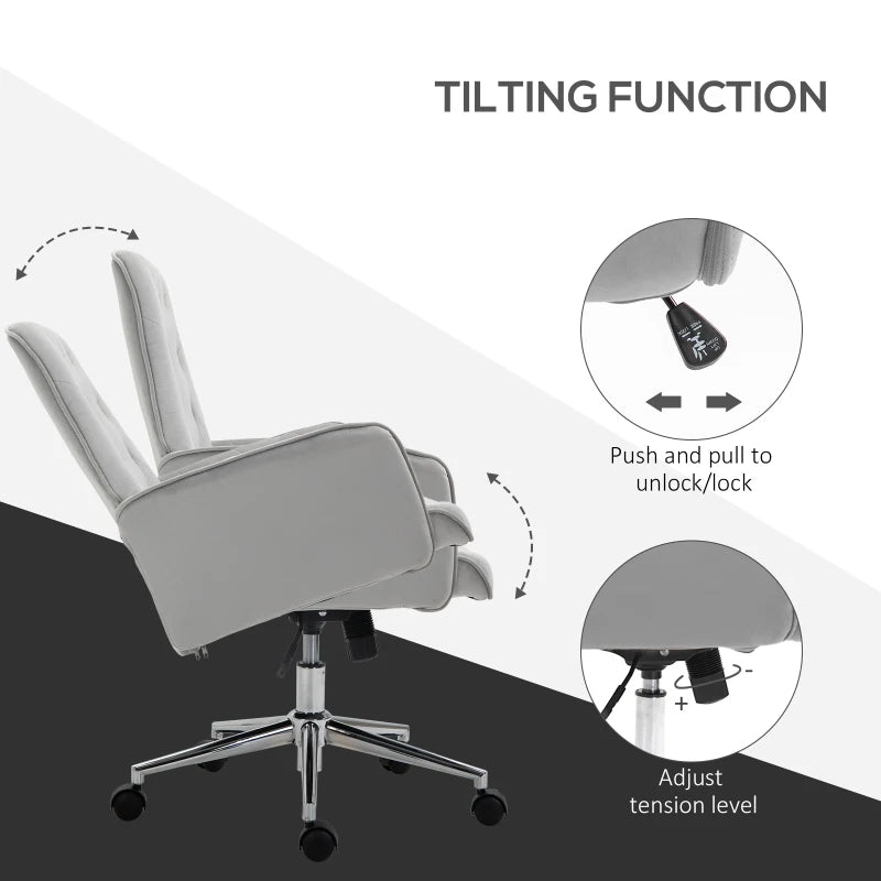 Vinsetto Modern Linen Computer Chair with Armrest, Adjustable Height Swivel Office Chair in Light Grey