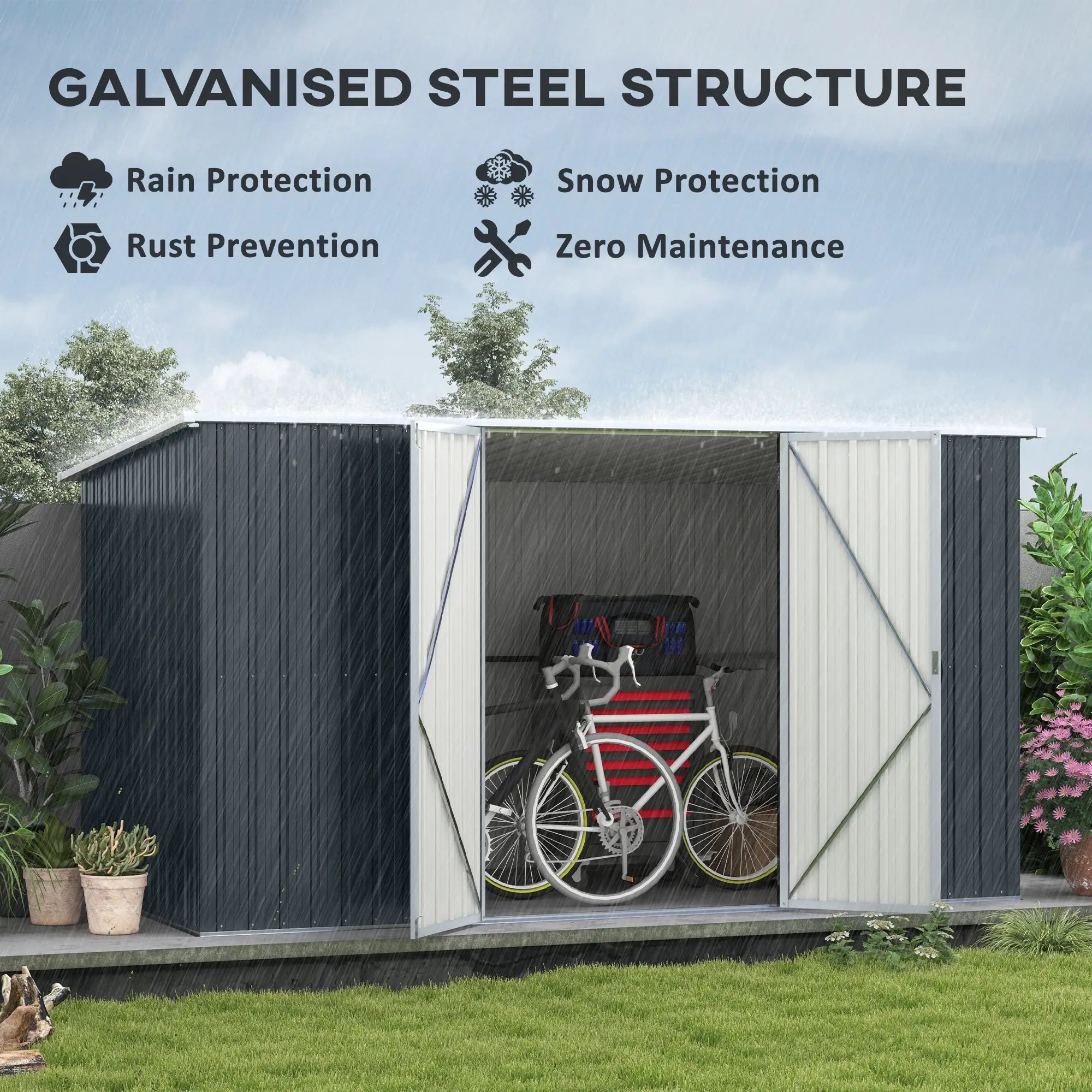 11ft x 5.6ft Dark Grey Steel Garden Shed With Lockable Doors and Gloves