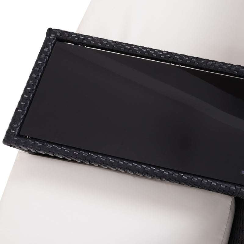 Black Rattan 2-Seater Chair Set with Middle Tea Table